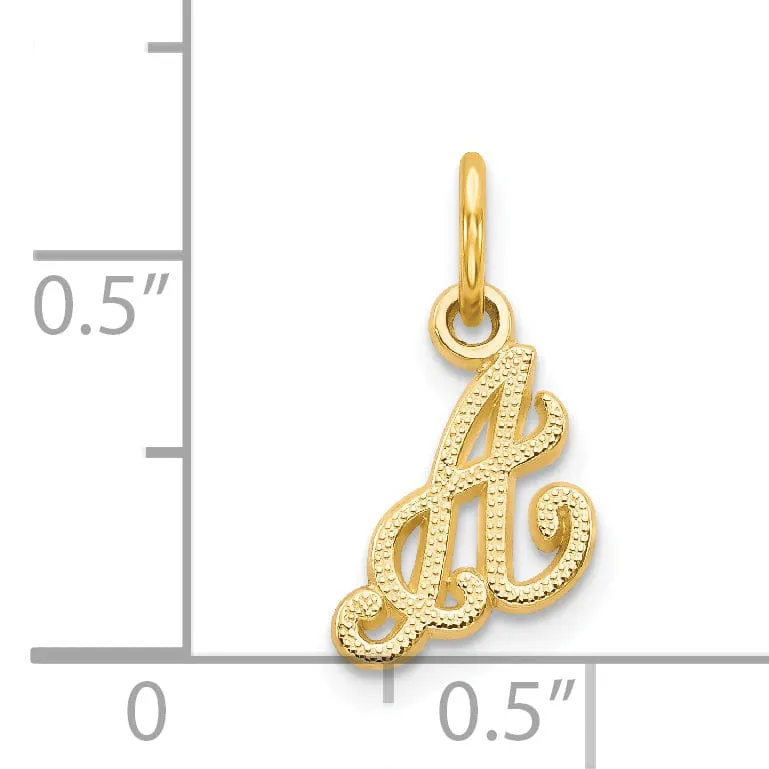 14K Yellow Gold Small Script Design Letter A Initial Charm Pendant