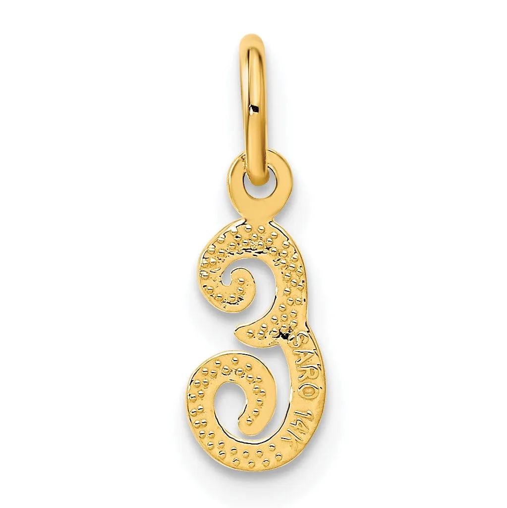 14K Yellow Gold Small Script Design Letter E Initial Charm Pendant