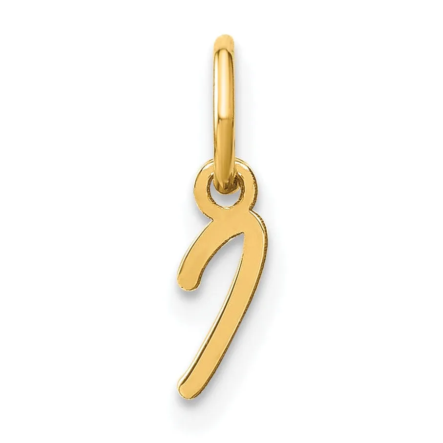 14K Yellow Gold Small Size Upper Case Script Letter I Initial Pendant