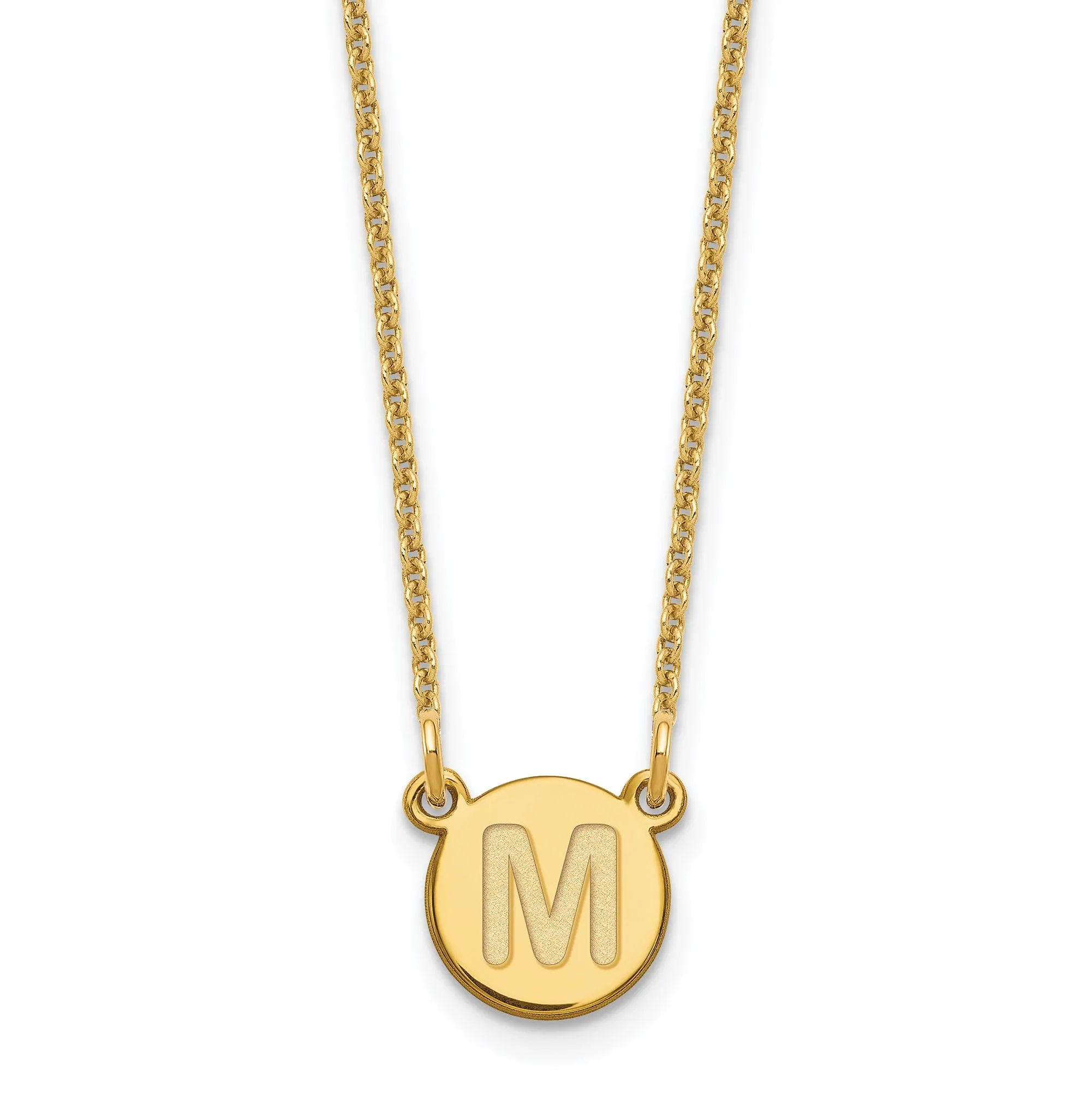 14k Yellow Gold Tiny Circle Block Letter N Initial Pendant and Necklace