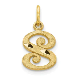 14k Yellow GoldSmall Script Design Letter S Initial Charm Pendant