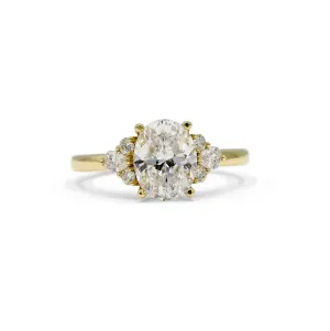 14ky Oval with Pear and Round Side Diamond Ring