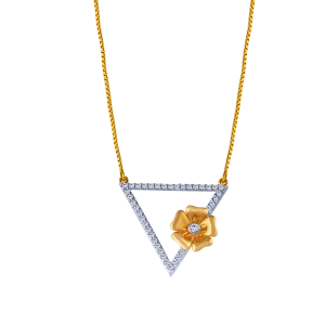 18k Triangle Shape Diamond Necklace With A Flower