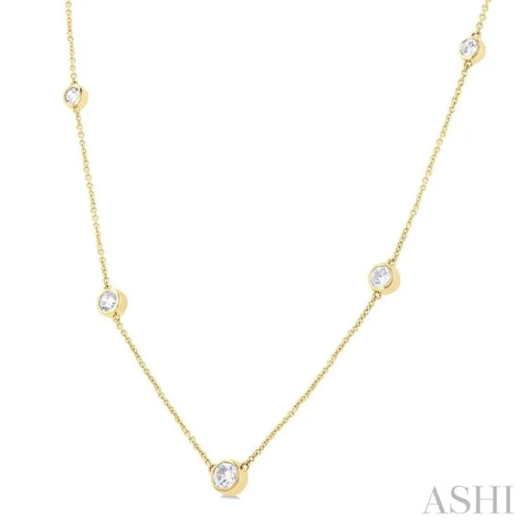 3/4 Ctw Bezel Set Round Cut Diamond Station Necklace in 14K Yellow Gold