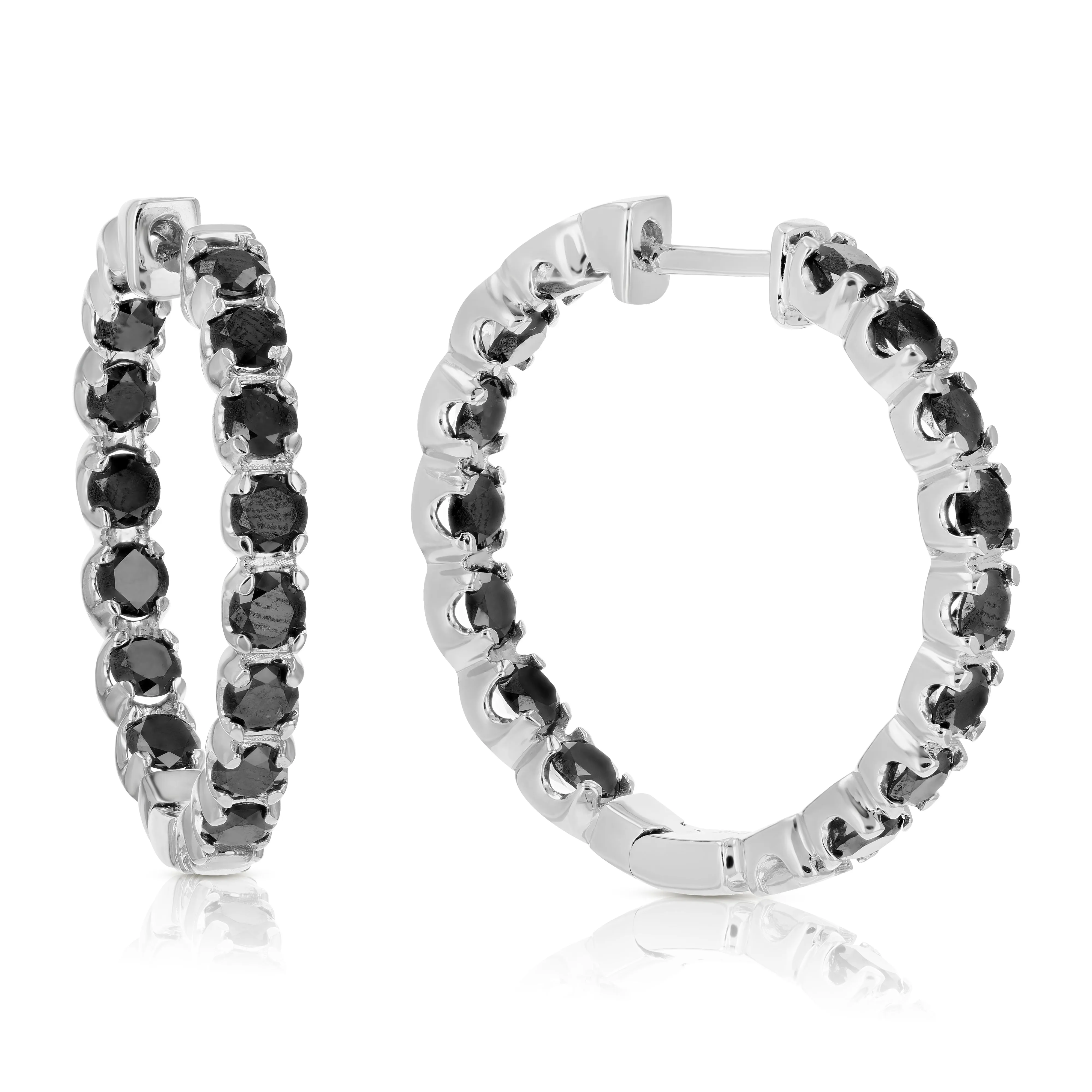 4 cttw Black Diamond Inside Out Hoop Earrings in Sterling Silver