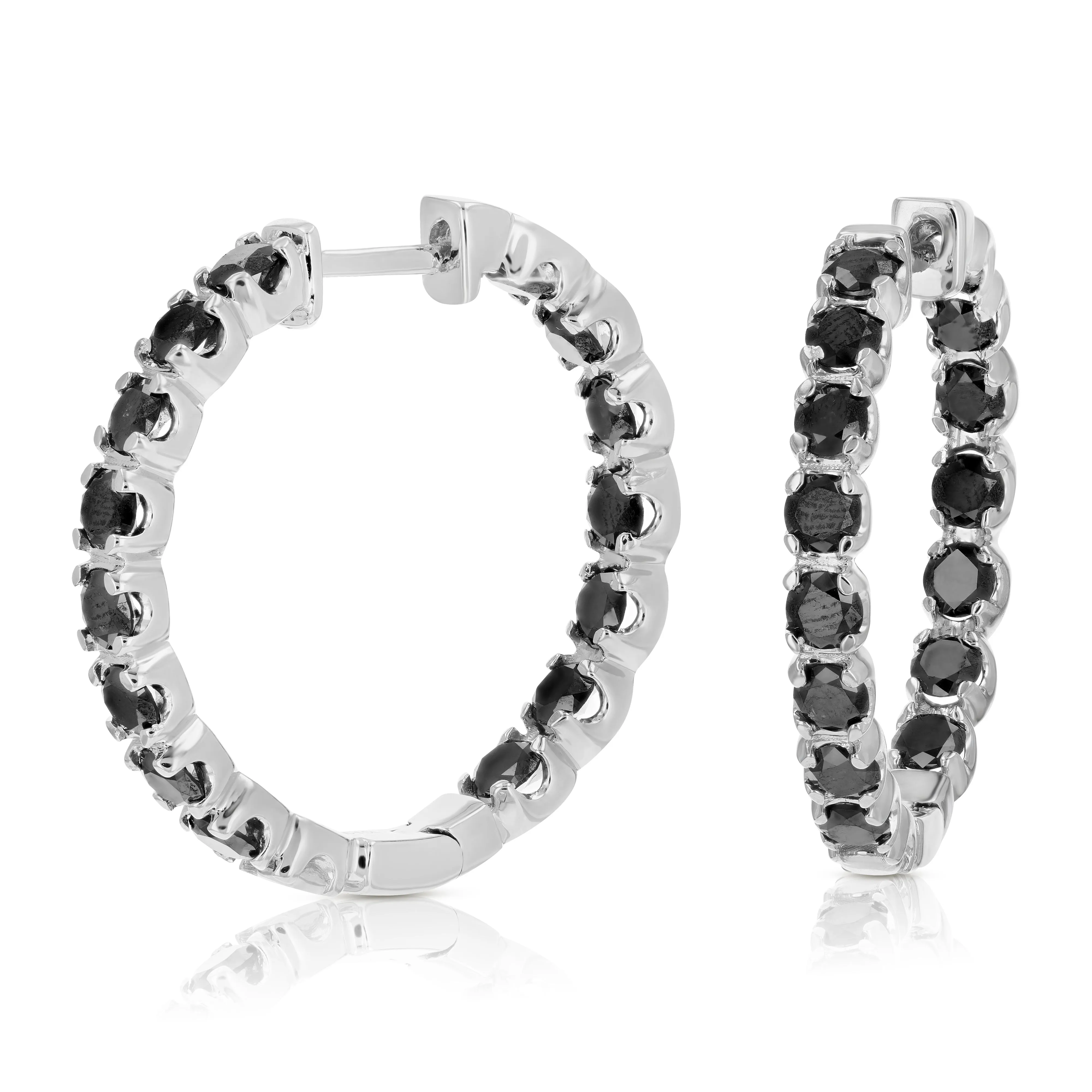 4 cttw Black Diamond Inside Out Hoop Earrings in Sterling Silver