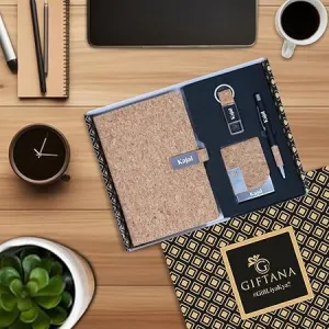 4 in 1 Personalized Diary with Pen, Card Holder & Metal Keychain Gift Set - Cork