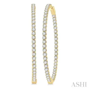 7 ctw Round Cut Diamond In & Out 2-Inch Hoop Earring in 14K Yellow Gold