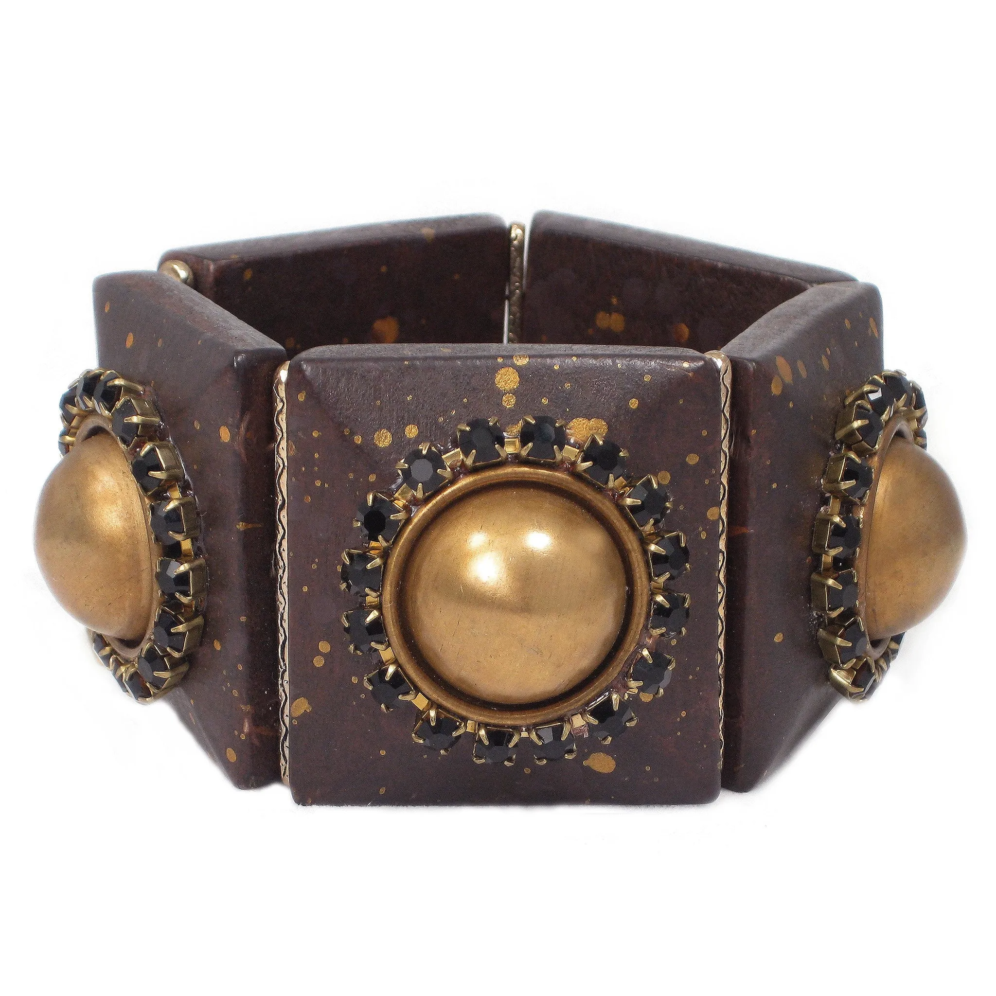 #860b Espresso, Gold Tone and Jet Rhinestone Cuff Bracelet