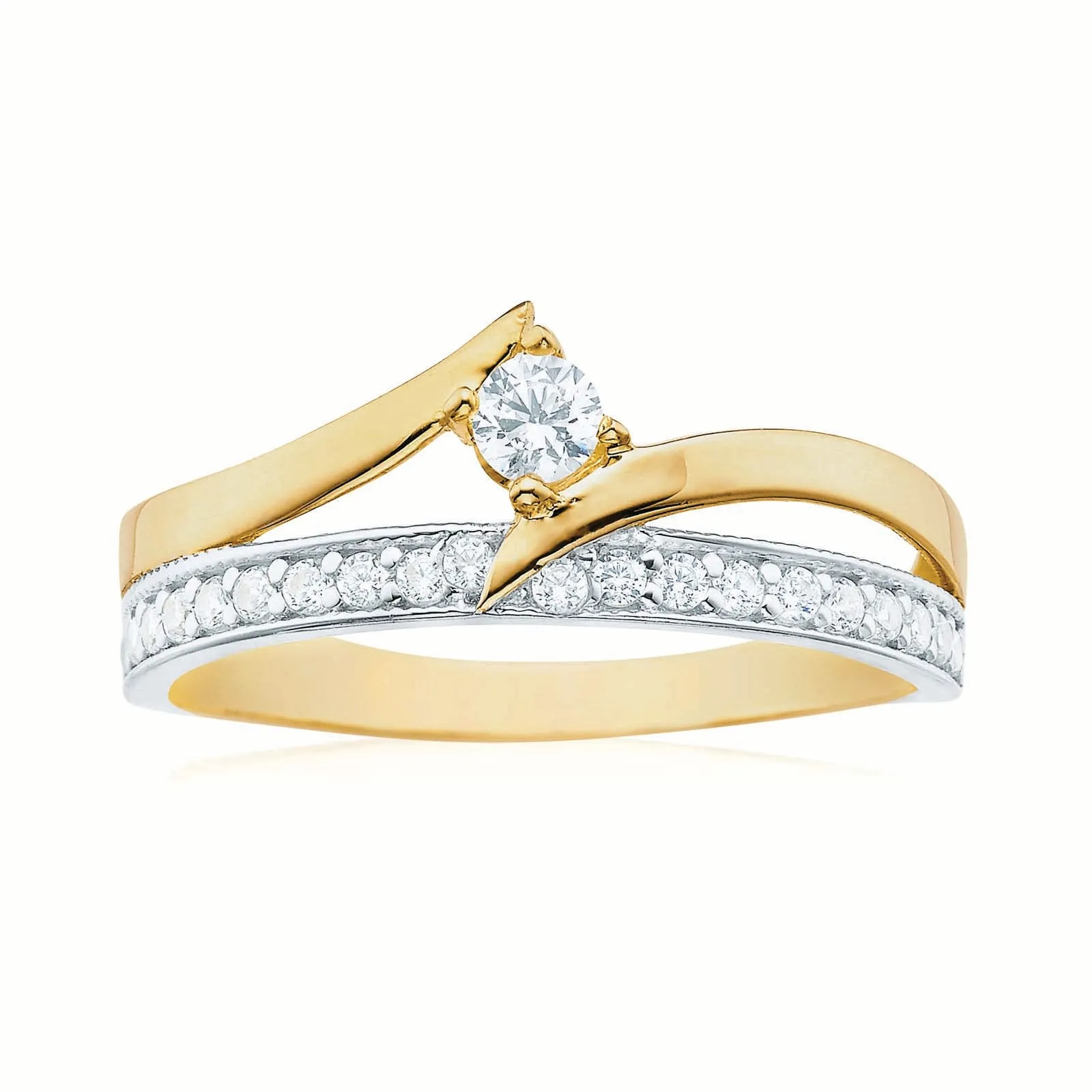 9ct Two Tone Gold Cubic Zirconia Double Row Ring