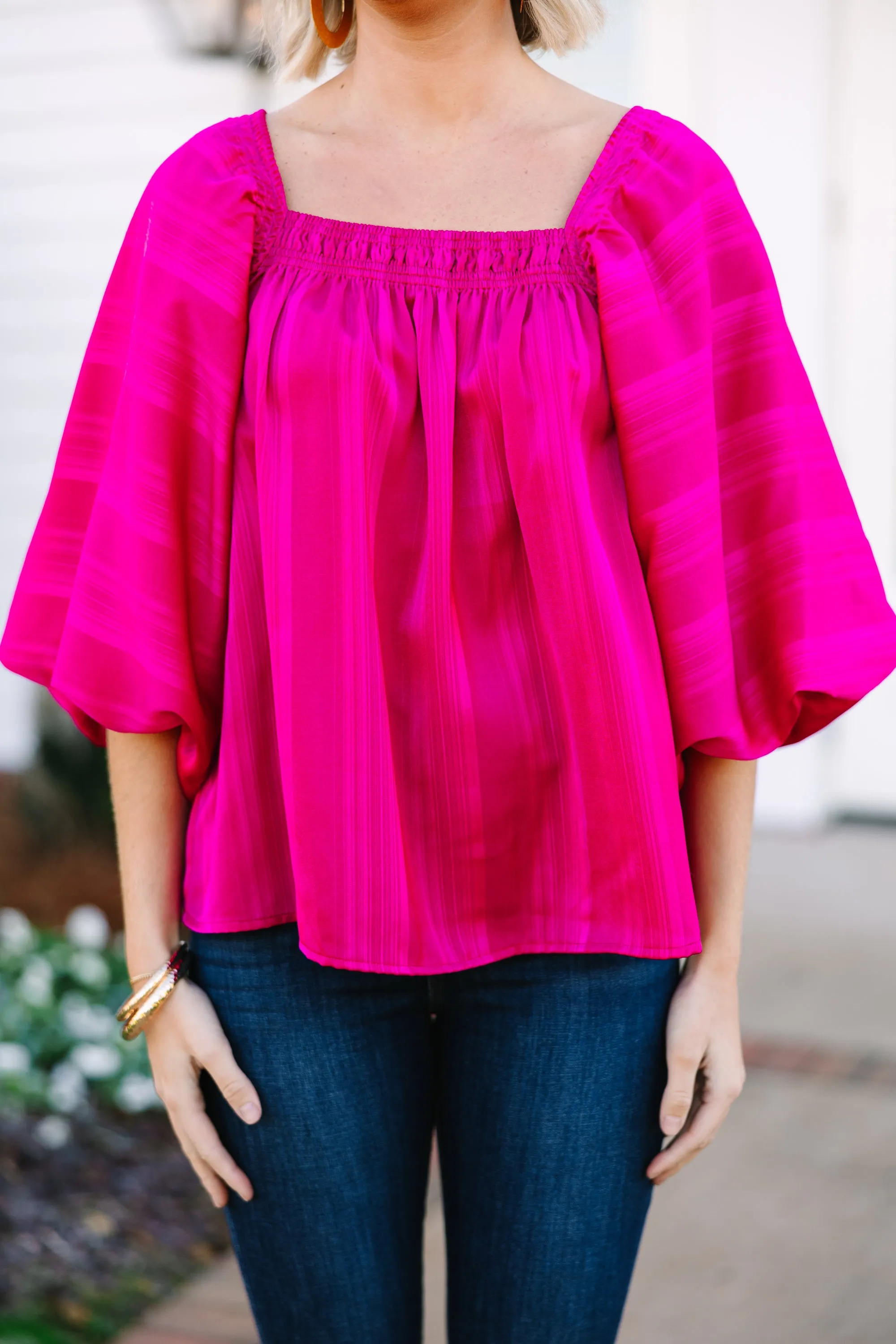 All For Love Magenta Pink Satin Striped Blouse