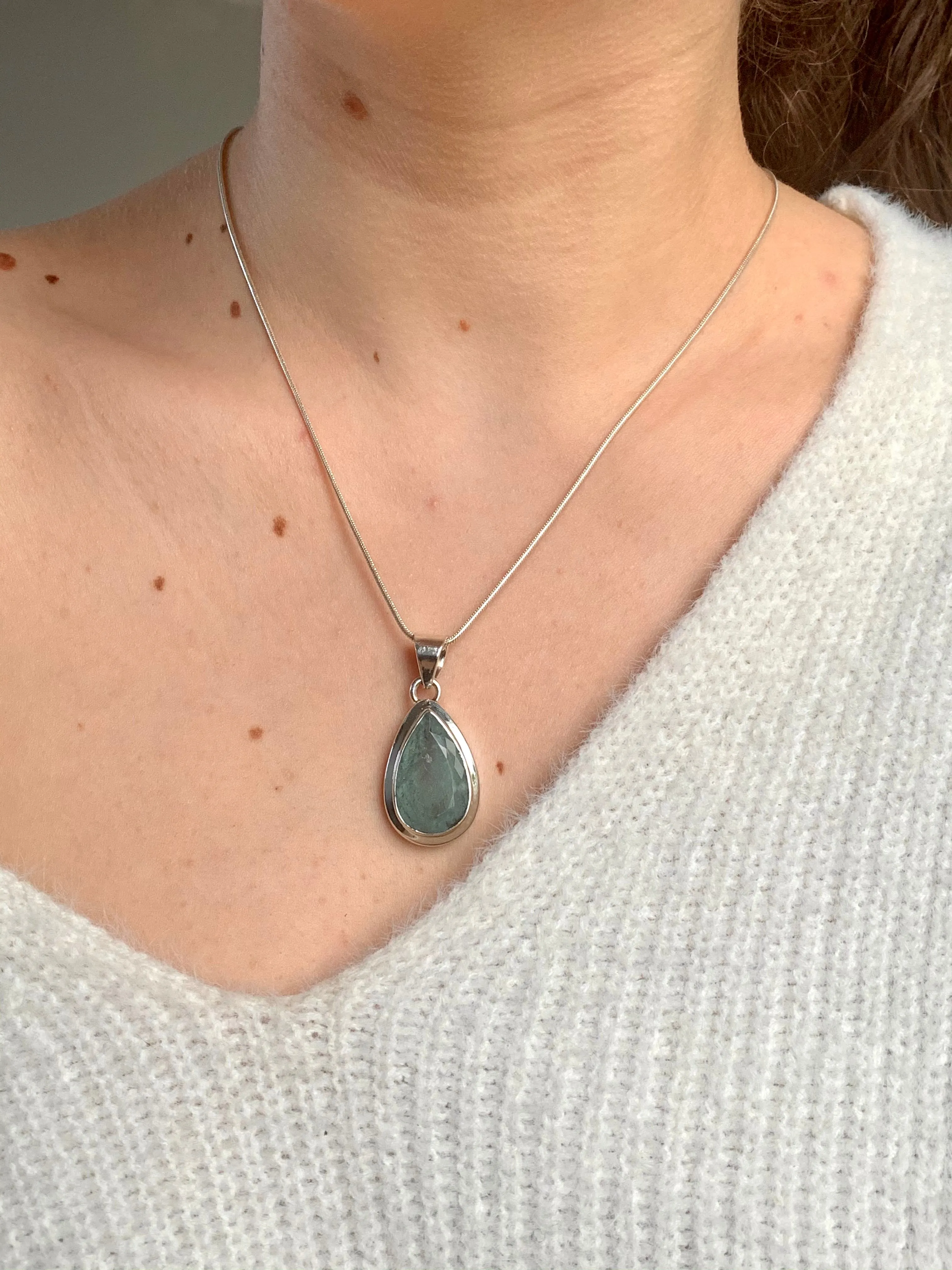 Aquamarine Ansley Pendant - Faceted Medium Teardrop