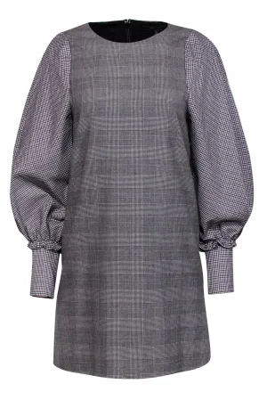 BCBG Max Azria - Gray & Purple Plaid Long Sleeve Shift Dress Sz XXS