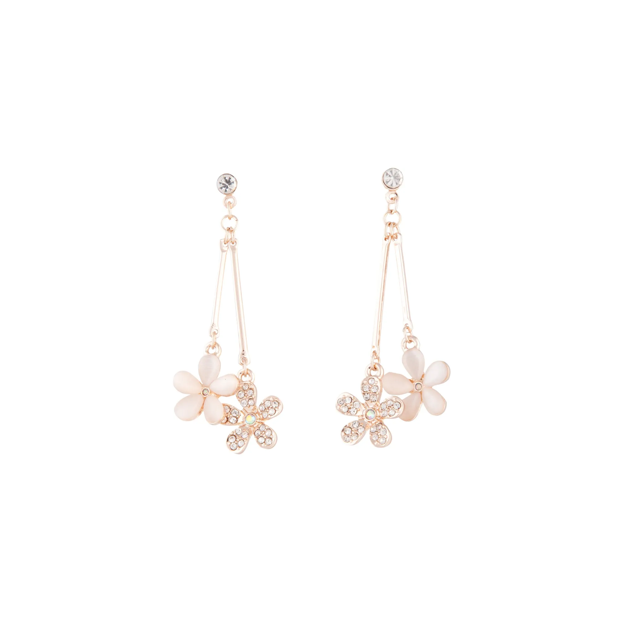 Beaded Flower Double Drop Earrings