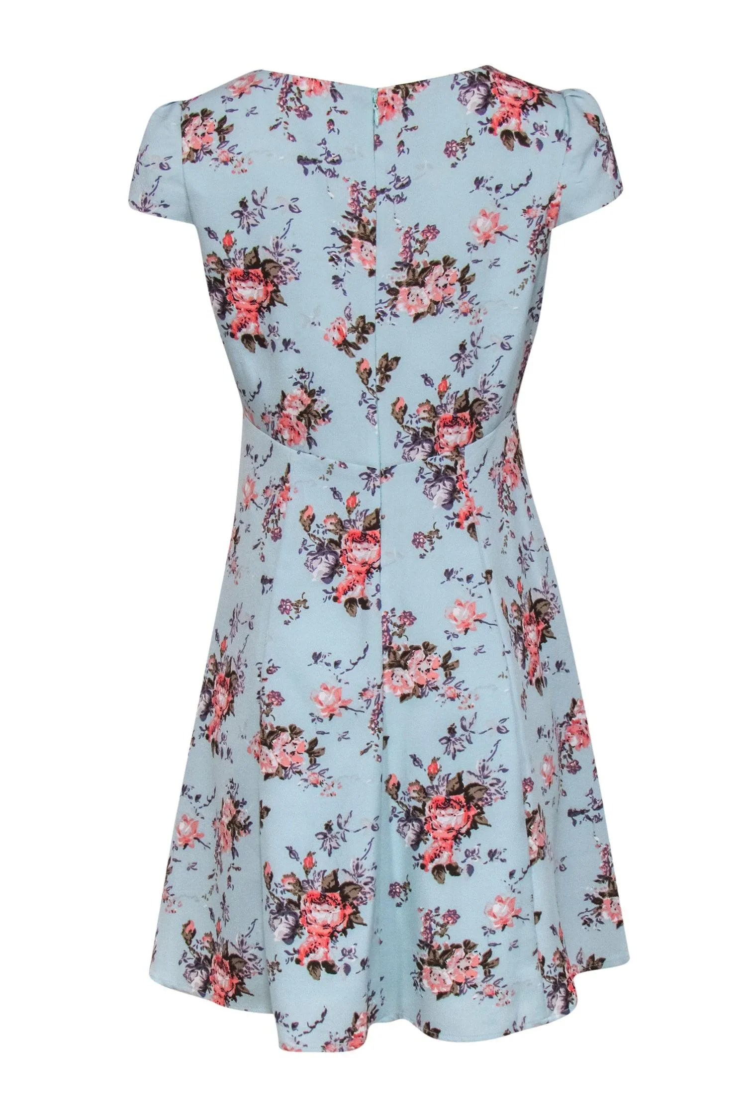 Betsey Johnson - Aqua Mint & Pink Floral Cap Sleeve A-Line Dress Sz 8