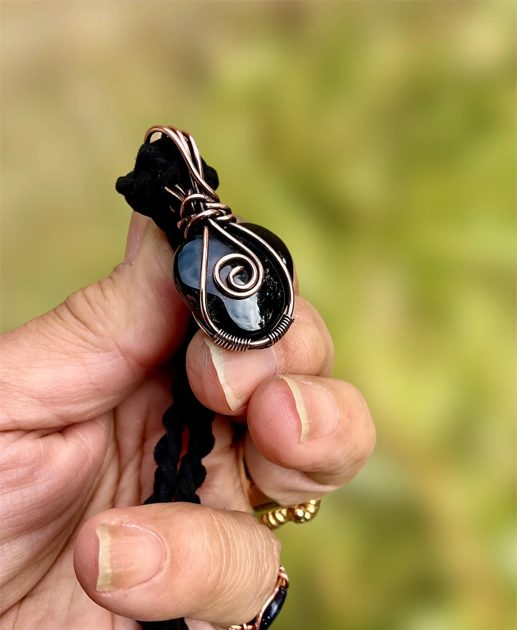 Black Obsidian Wire Wrapped Heart Pendants