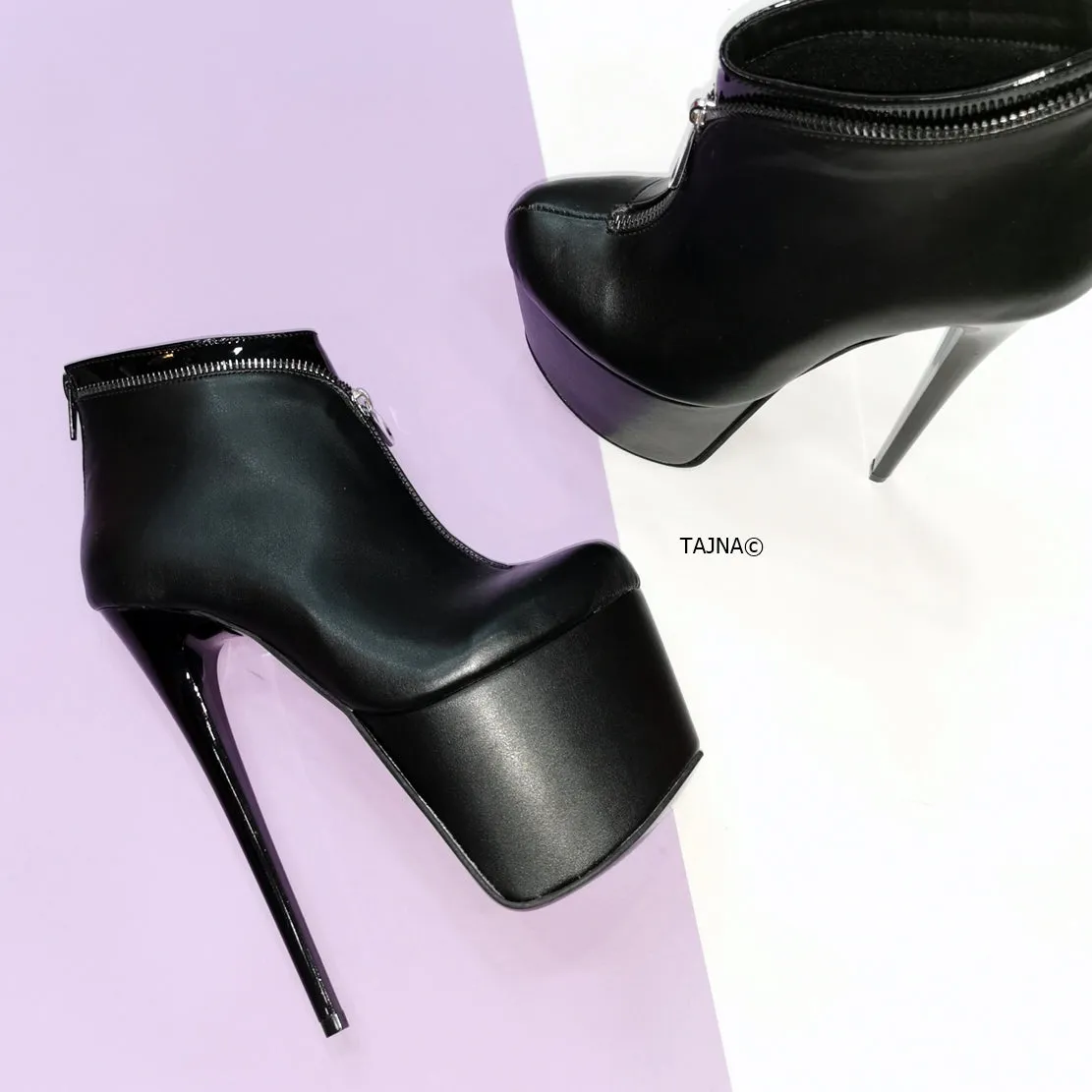 Black Zipper Detail Ankle Boots