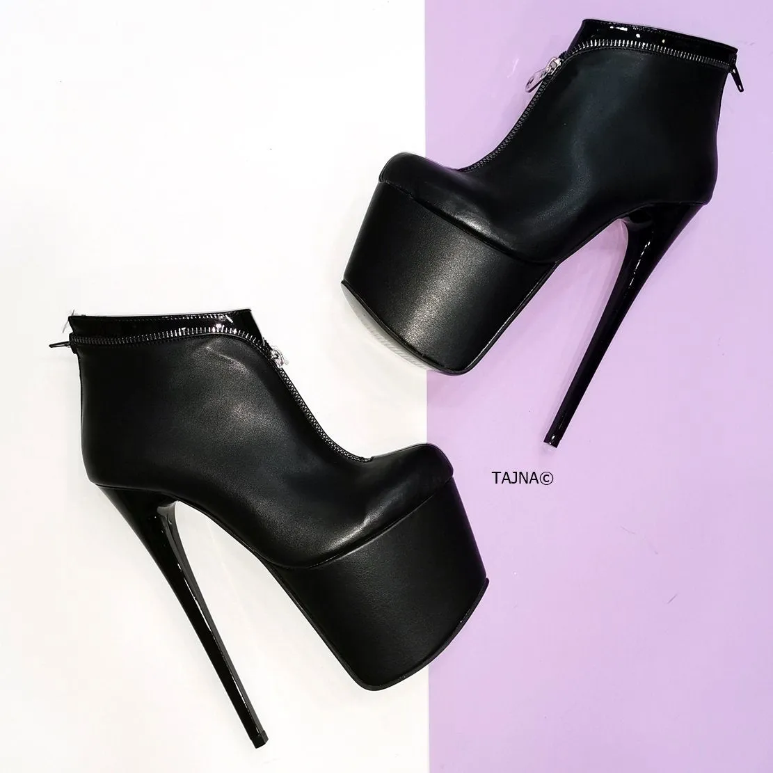 Black Zipper Detail Ankle Boots