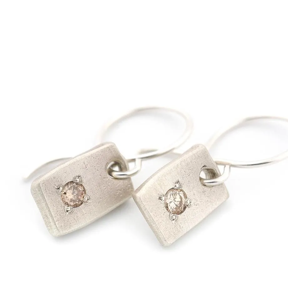 Champagne Diamond Rectangle Drop Earrings