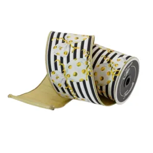 Chic Confectionary Ribbon, 4" x 10 yards, Gold Black and White