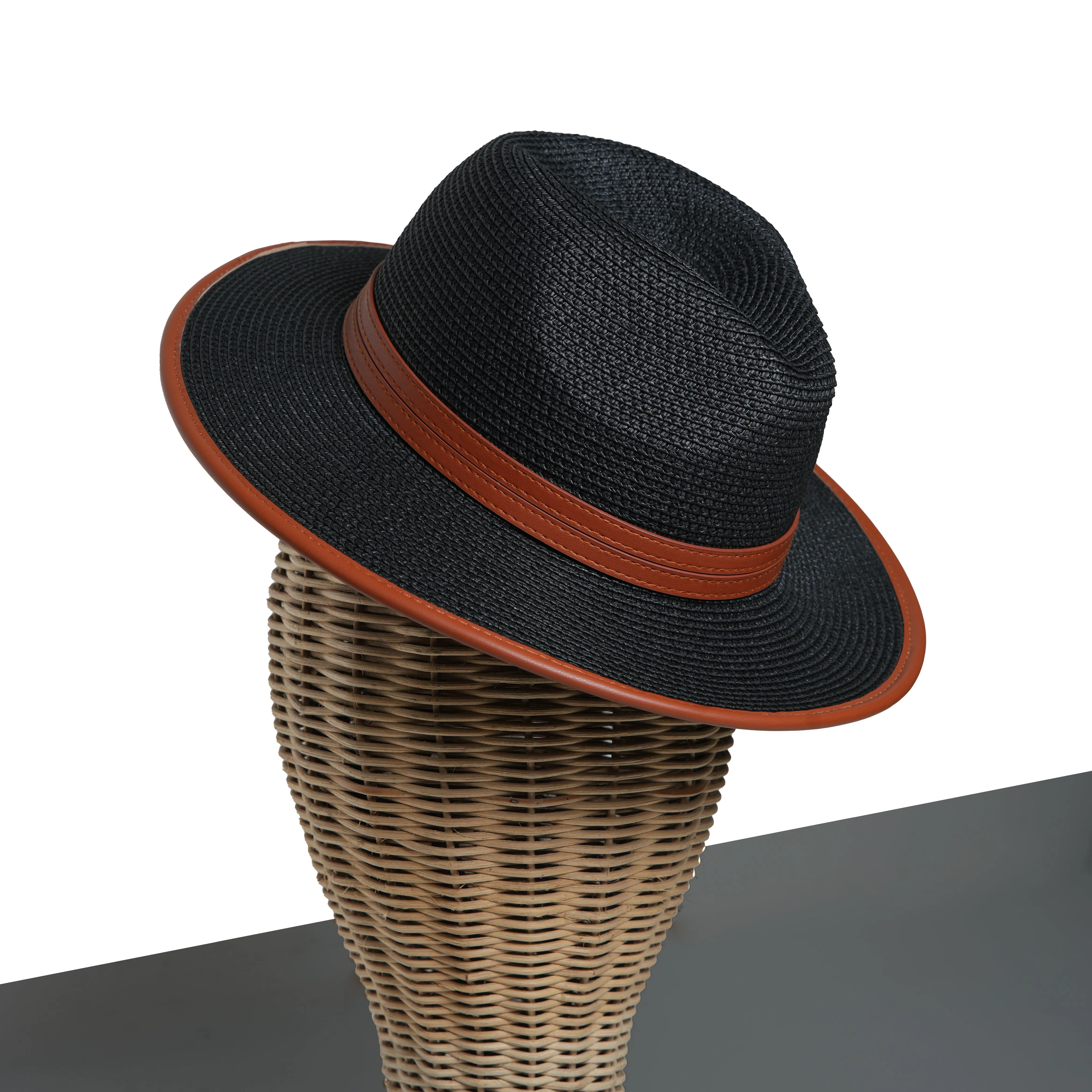 Chokore Minimal Straw Fedora Hat (Black)