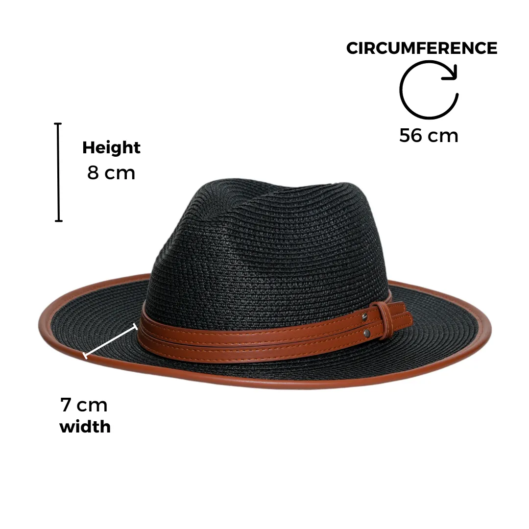 Chokore Minimal Straw Fedora Hat (Black)