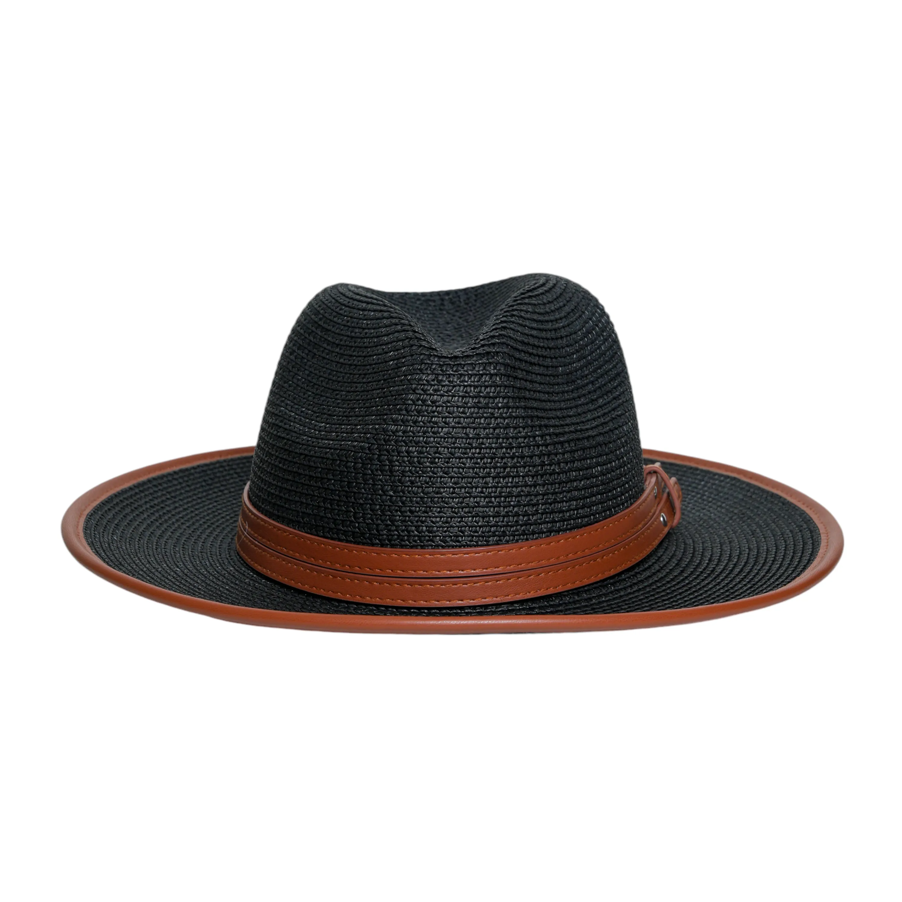 Chokore Minimal Straw Fedora Hat (Black)