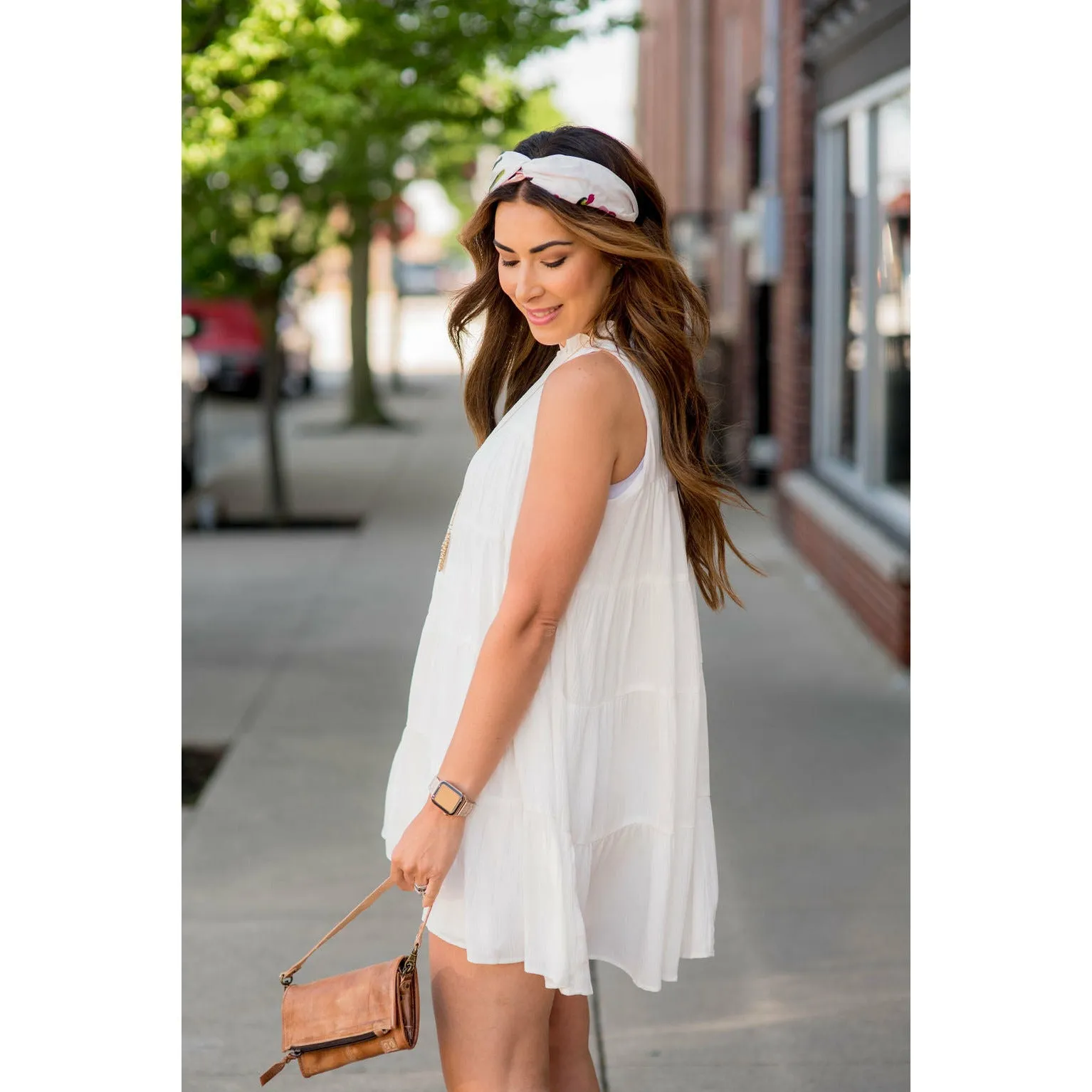 Cinched Neck Tiered Tank Dress