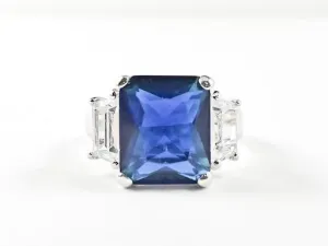 Classic Elegant 3 Stones Engagement Style Design Sapphire Color CZ Brass Ring