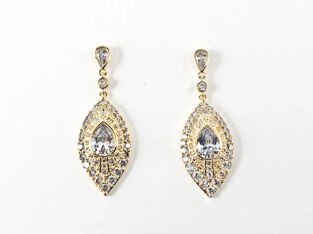 Classic Elegant Multi Settings Drop Dangle CZ Brass Earrings