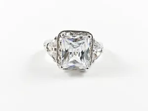 Classic Elegant Square Radiant Cut Silver Ring