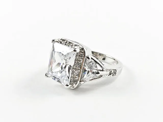 Classic Elegant Square Radiant Cut Silver Ring