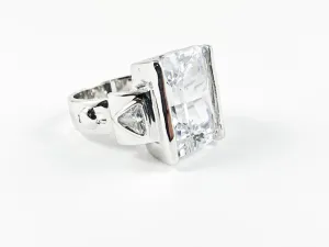 Classic Modern Rectangular Cut Shaped Center CZ Brass Ring