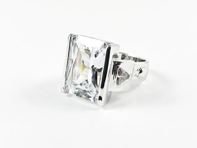 Classic Modern Rectangular Cut Shaped Center CZ Brass Ring