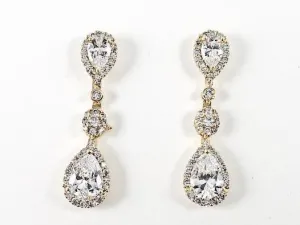 Classic Multi Pear Shape CZ Dangle Brass Earrings