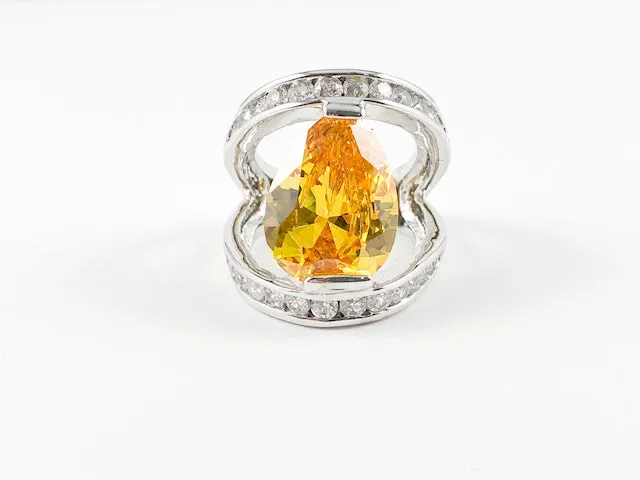 Classic Topaz Pear Shape V Setting Brass Ring