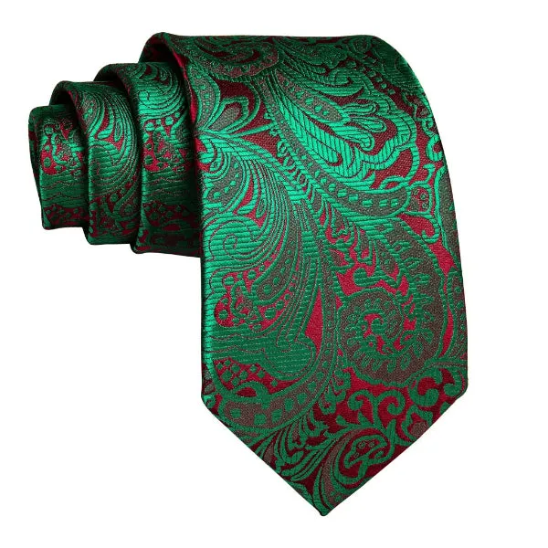 Classy Men Green & Red Floral Silk Tie