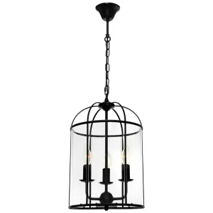 Clovelly 3 Light Lantern Pendant Black with Clear Glass