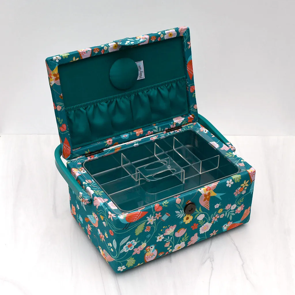 Colorful Bird Aviary Fabric Sewing Basket