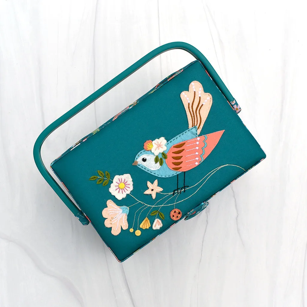 Colorful Bird Aviary Fabric Sewing Basket