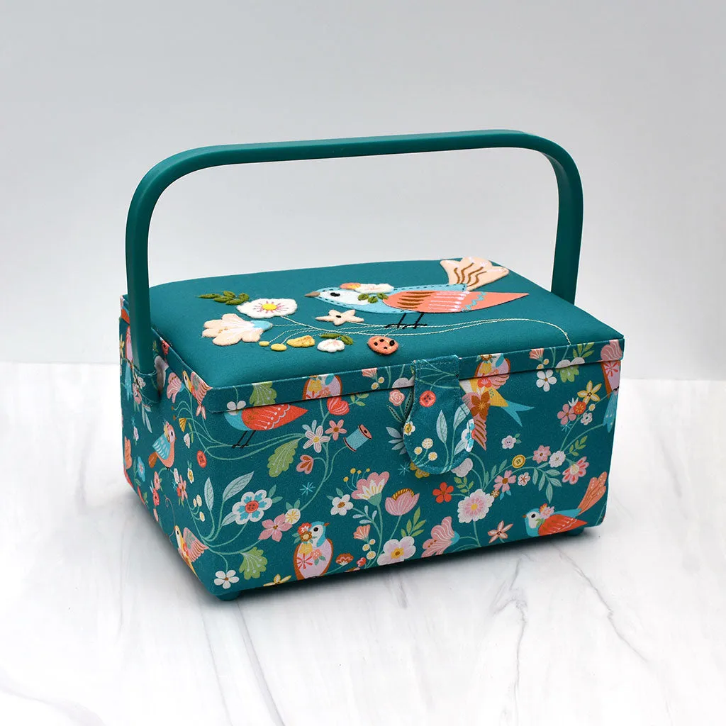 Colorful Bird Aviary Fabric Sewing Basket