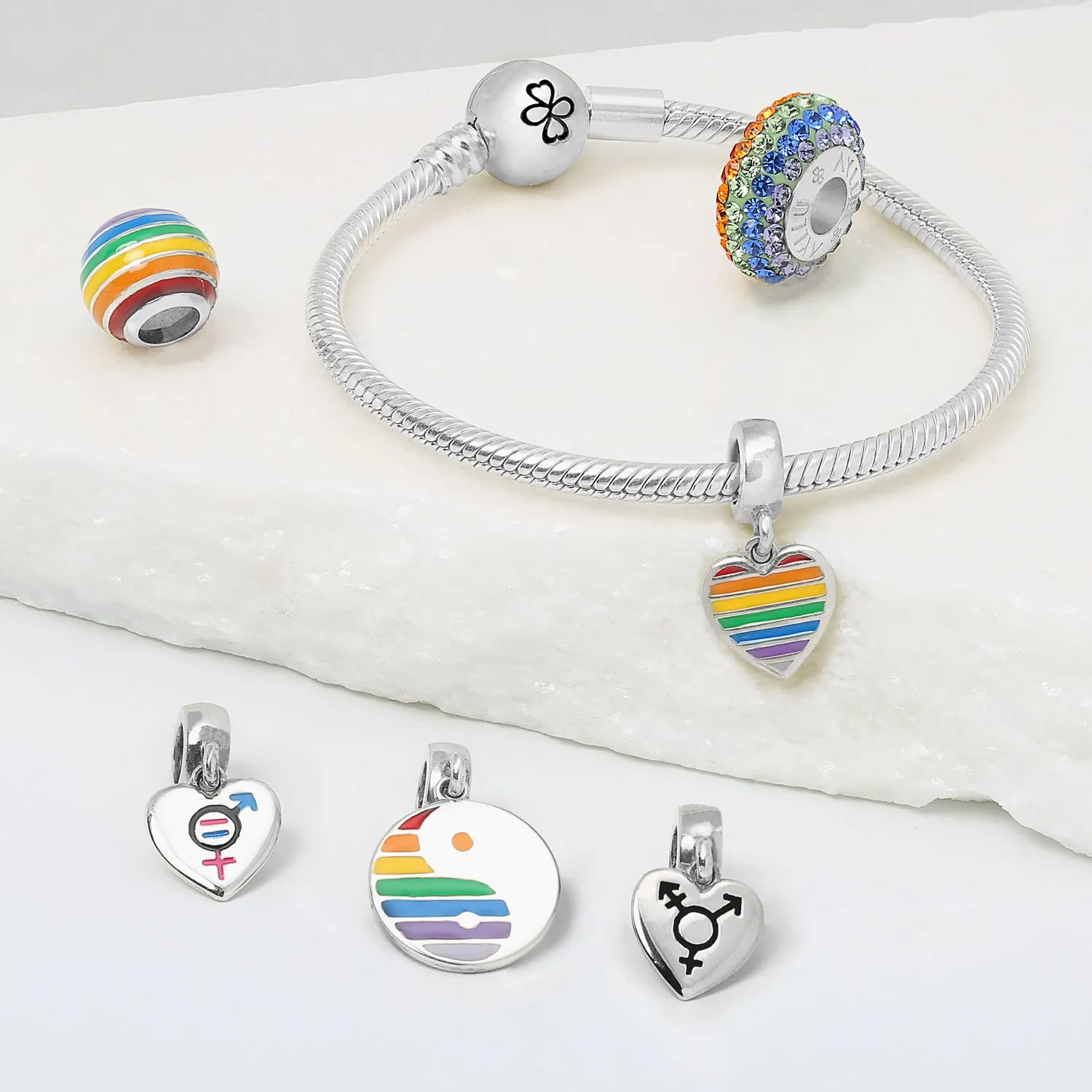 Colorful Enamel Sterling Silver LGBTQ Rainbow Spacer Charm Bead for Bracelet