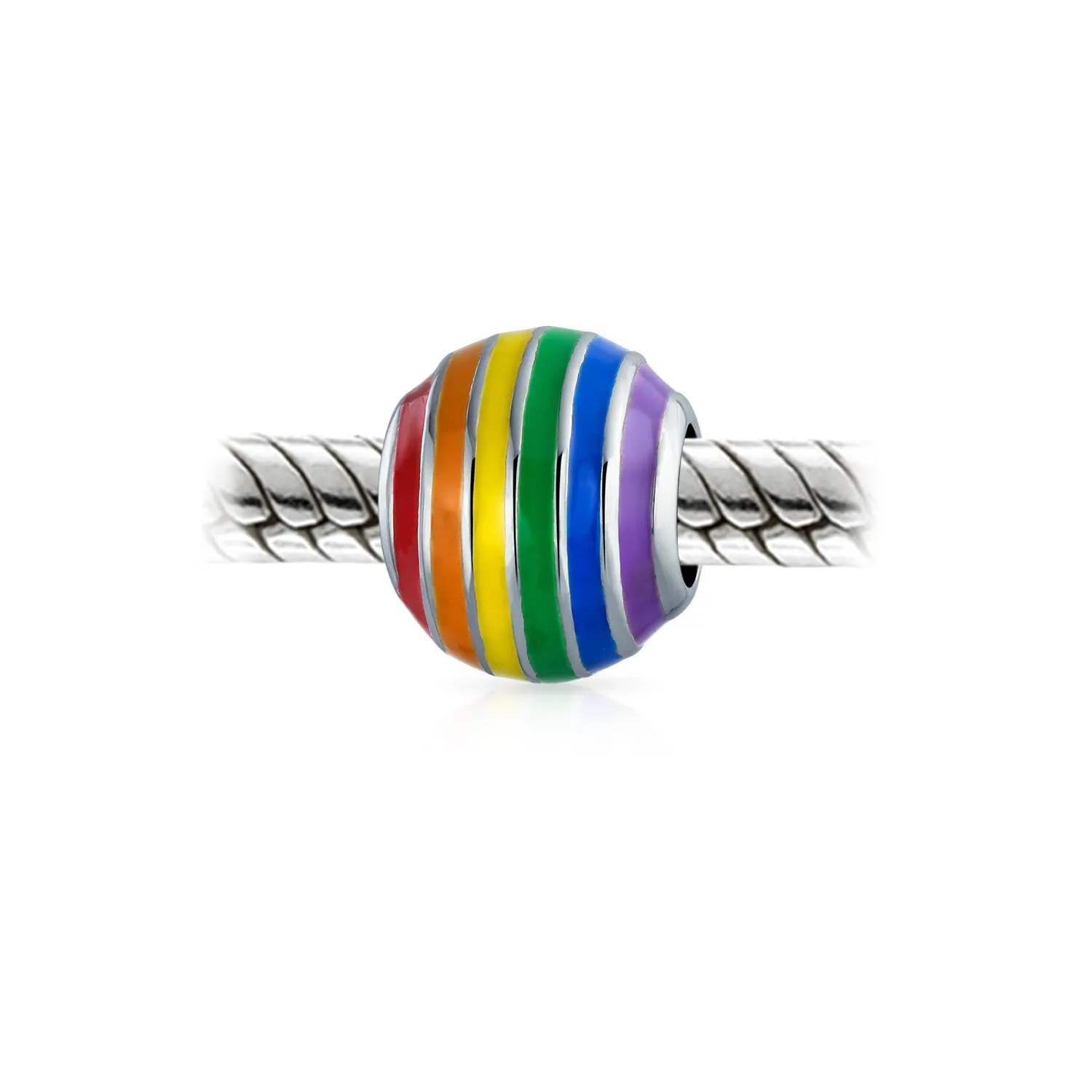 Colorful Enamel Sterling Silver LGBTQ Rainbow Spacer Charm Bead for Bracelet