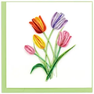 Colorful Tulips Quilled Greeting Card