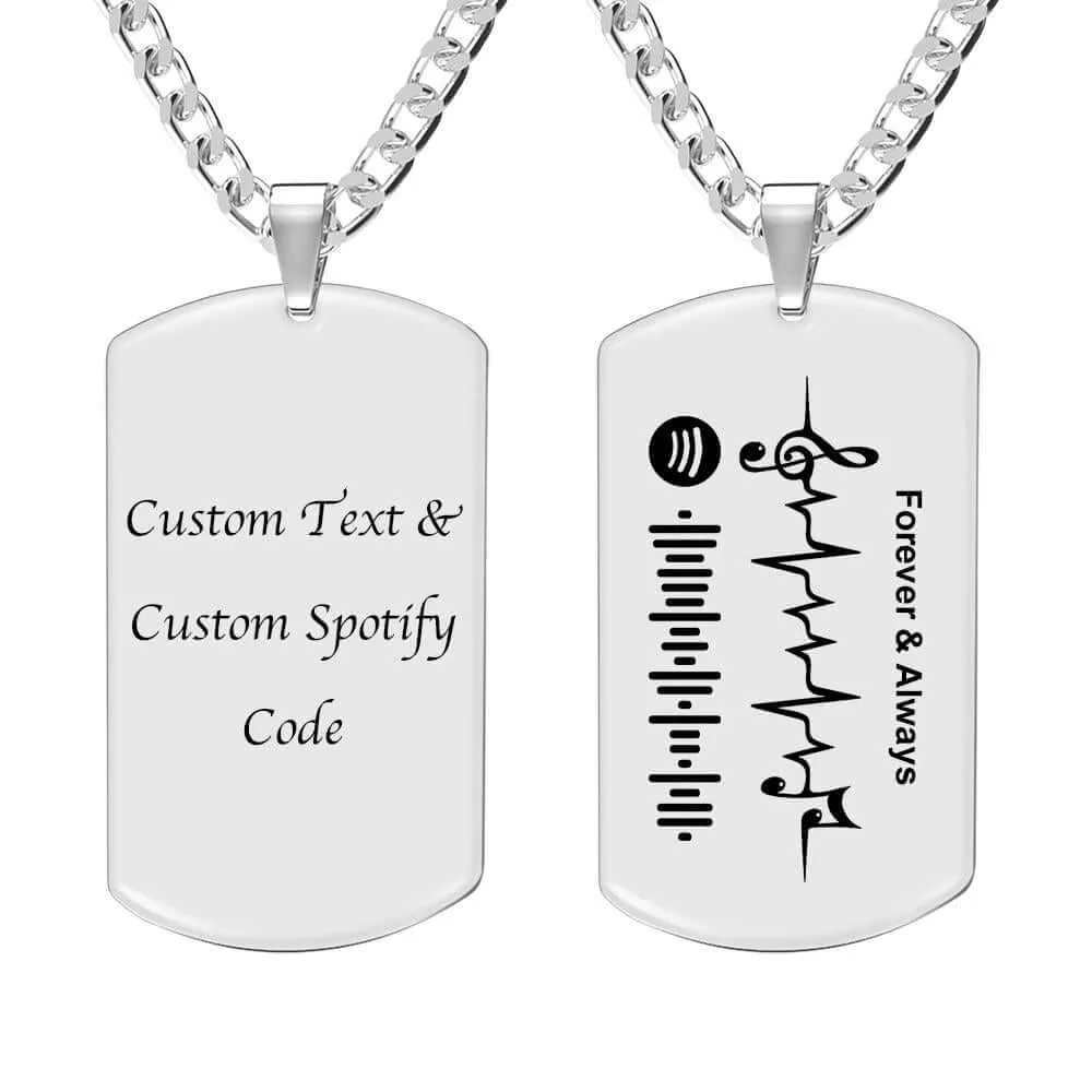 Custom Stainless Steel Engraved Scannable Music Code Dog Tag Necklace