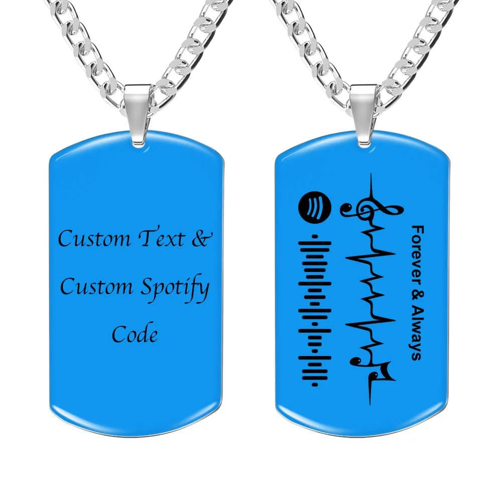 Custom Stainless Steel Engraved Scannable Music Code Dog Tag Necklace