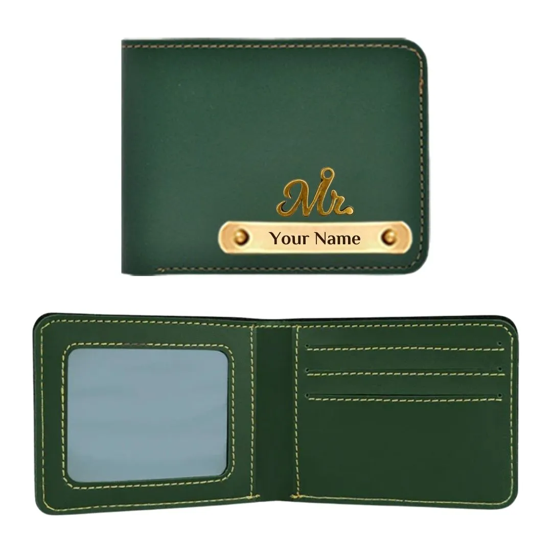 Customized Mens Vegan Leather Wallet with Mr. Charm - Green