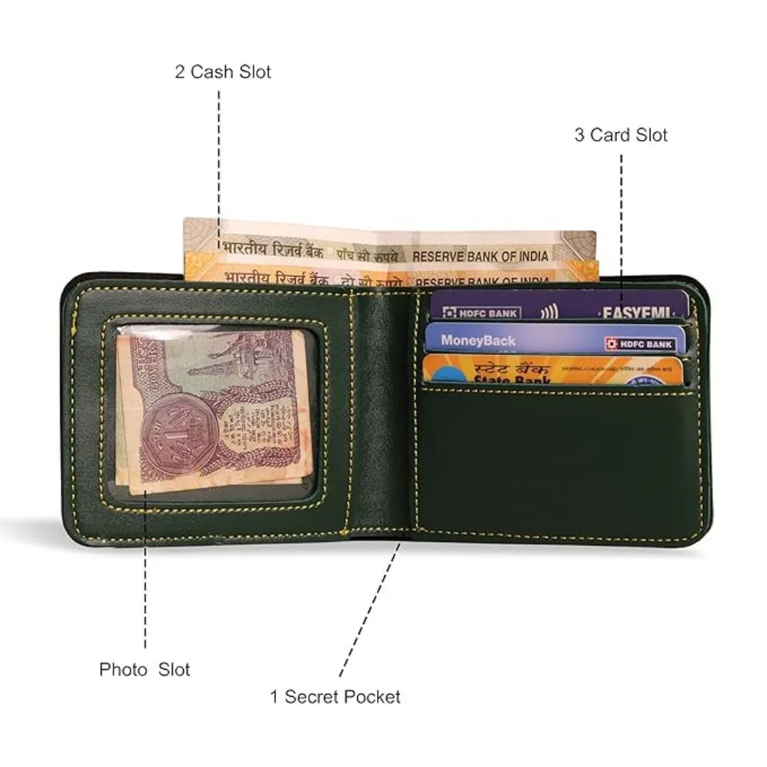 Customized Mens Vegan Leather Wallet with Mr. Charm - Green