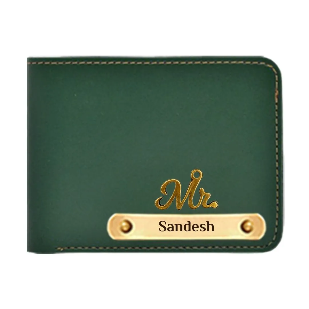 Customized Mens Vegan Leather Wallet with Mr. Charm - Green