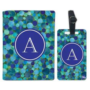 Customized Passport Cover Travel Luggage Tag - Marble Blue Dots